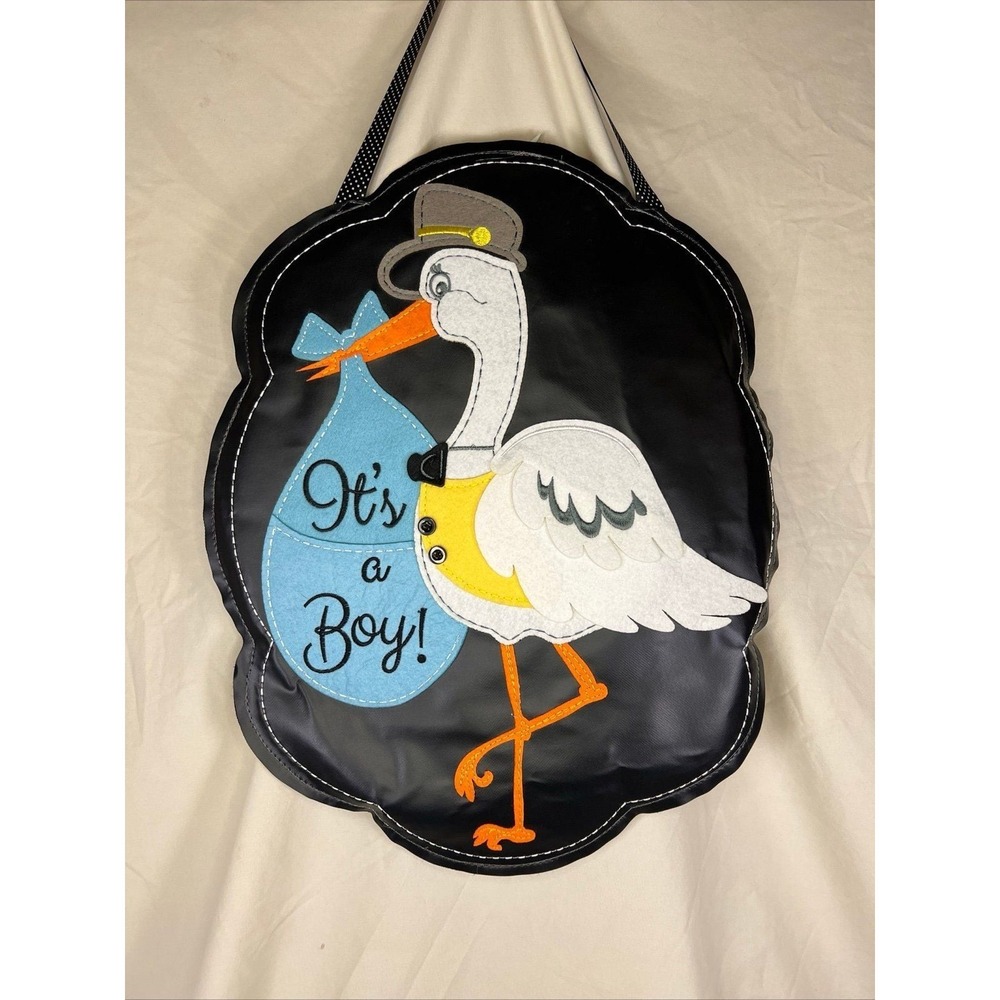Evergreen Enterprises It's a Boy Stork Felt Door Hanger Blue Black Excellent 17"